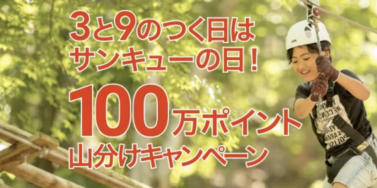 【毎月】3と9のつく日はサンキューの日！100万ポイント山分けキャンペーン