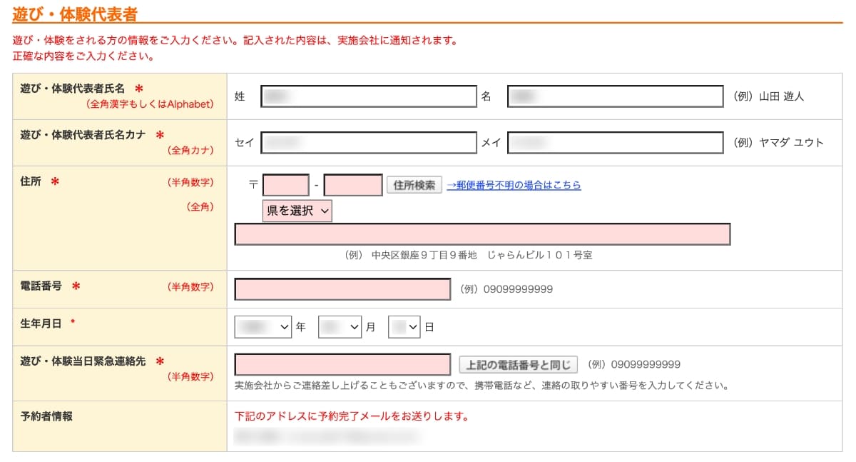 次に、遊び・体験代表者の項目で抜け・漏れが内容に入力します。