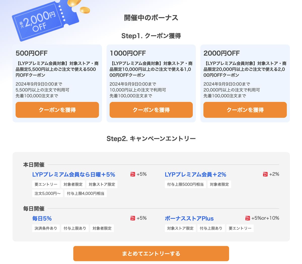 最大2,000円割引クーポン配布、PayPayポイント最大12%還元