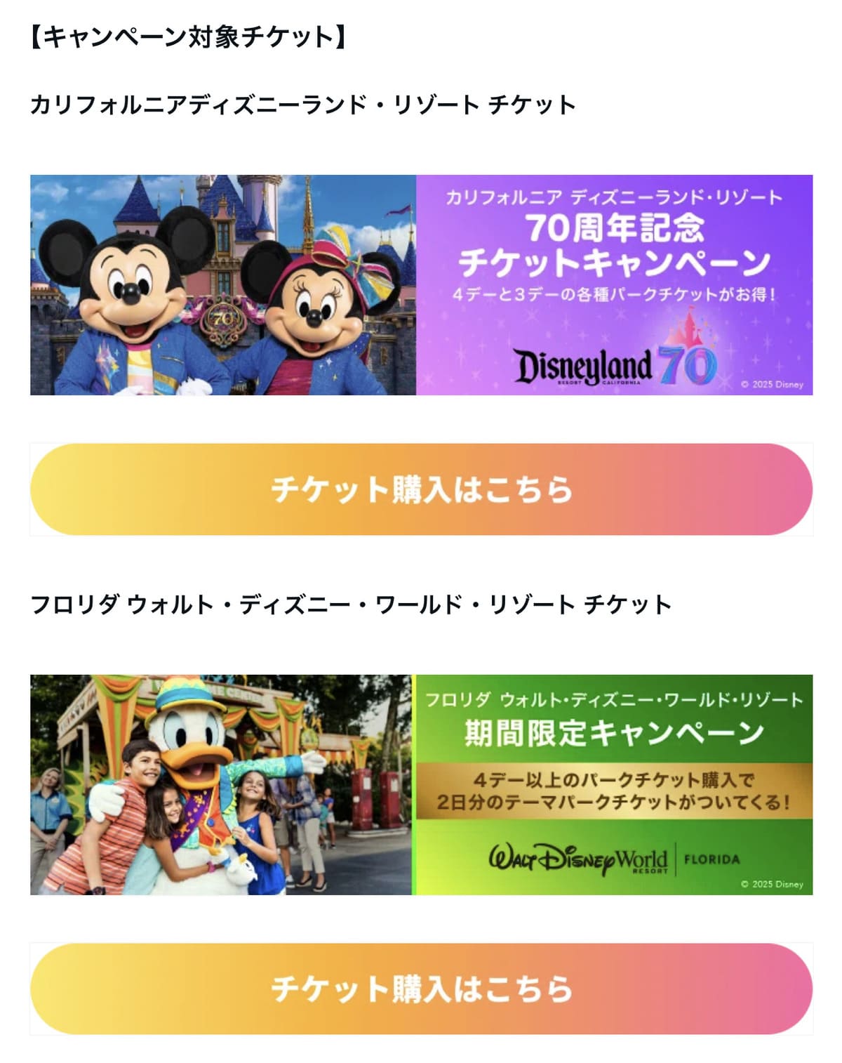 アメリカ ディズニーリゾートの割引チケットや特典もあるので、チケット購入はキャンペーン期間中がお得！