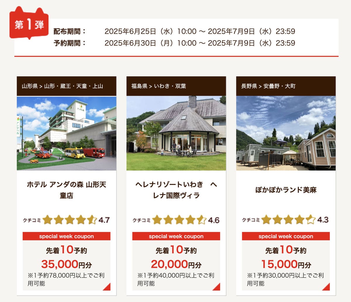 クチコミ高評価の旅館・ホテルで使えるクーポン<第1弾>