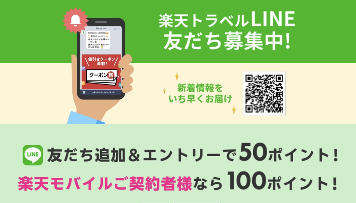 【友だち追加＆エントリー】楽天トラベルLINE友だち募集キャンペーン