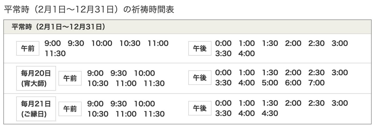 自動車交通安全祈祷の受付時間