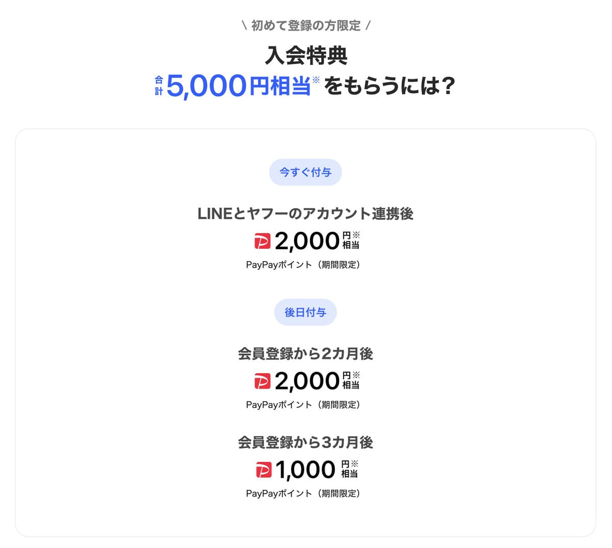 【合計5,000円相当プレゼント】PayPayポイント2,000円が登録後すぐ貰える