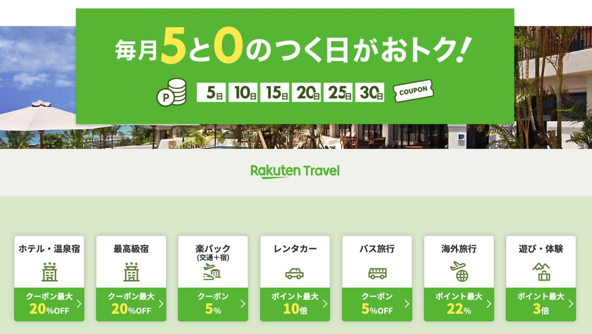 楽天トラベルの5と0のつく日
