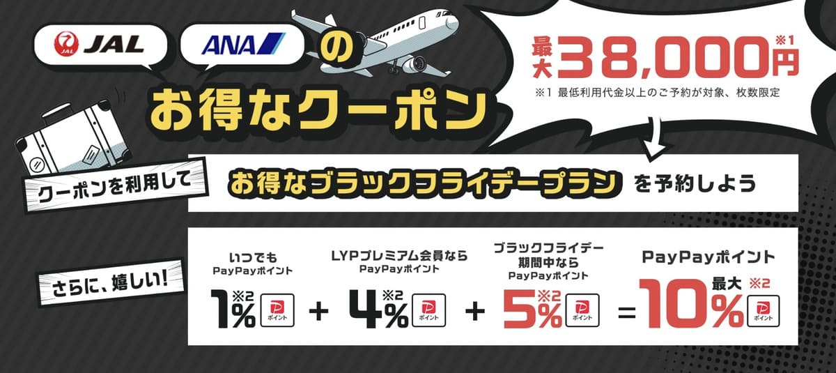 ヤフートラベル ブラックフライデーの割引クーポン・キャンペーン情報