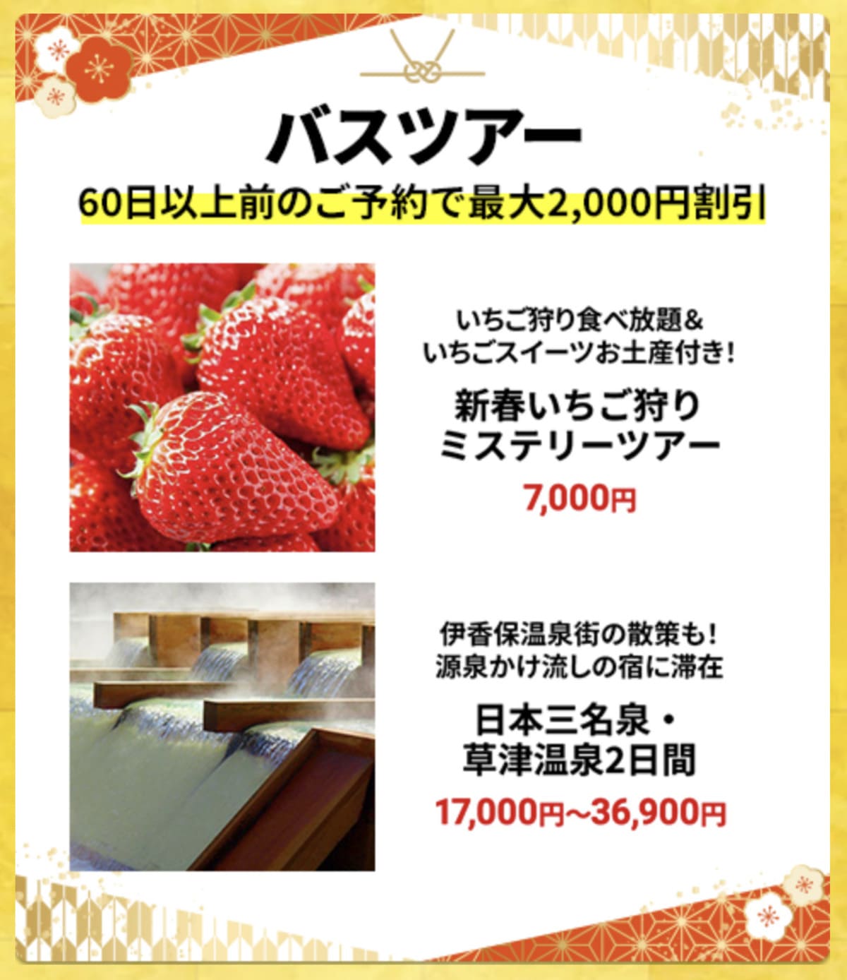 【HIS初夢フェア】国内バスツアーの割引セール