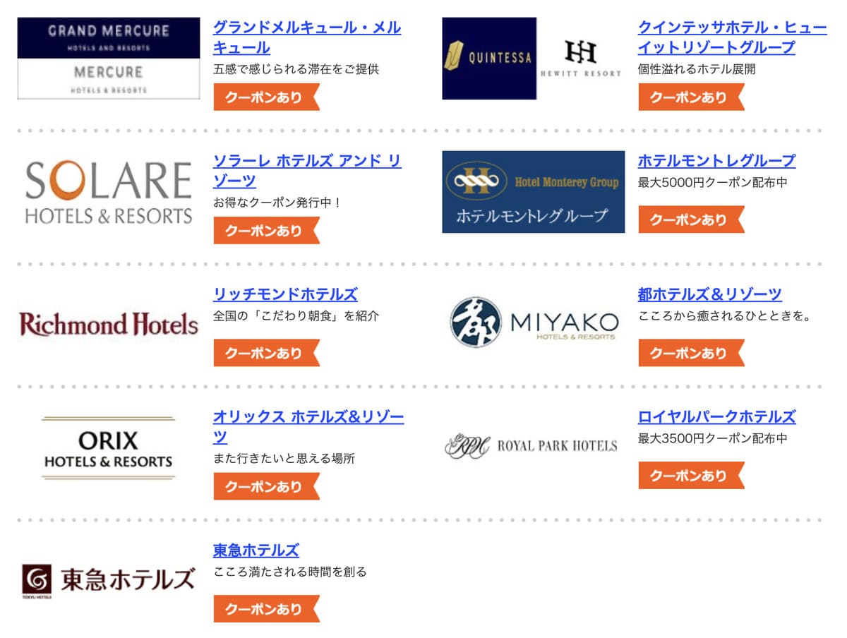 【数量限定】チェーンホテル専用クーポン