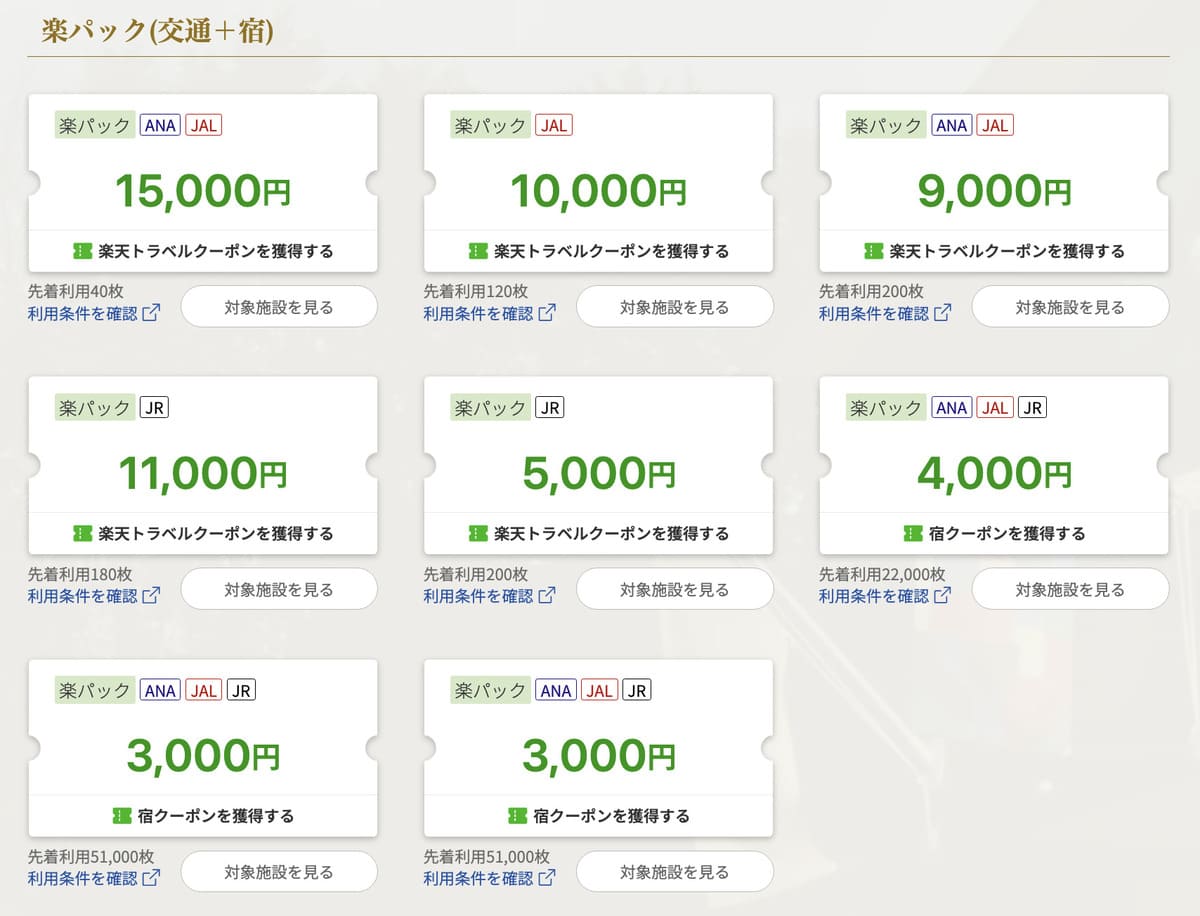 楽パック(航空券+宿)で使えるクーポン