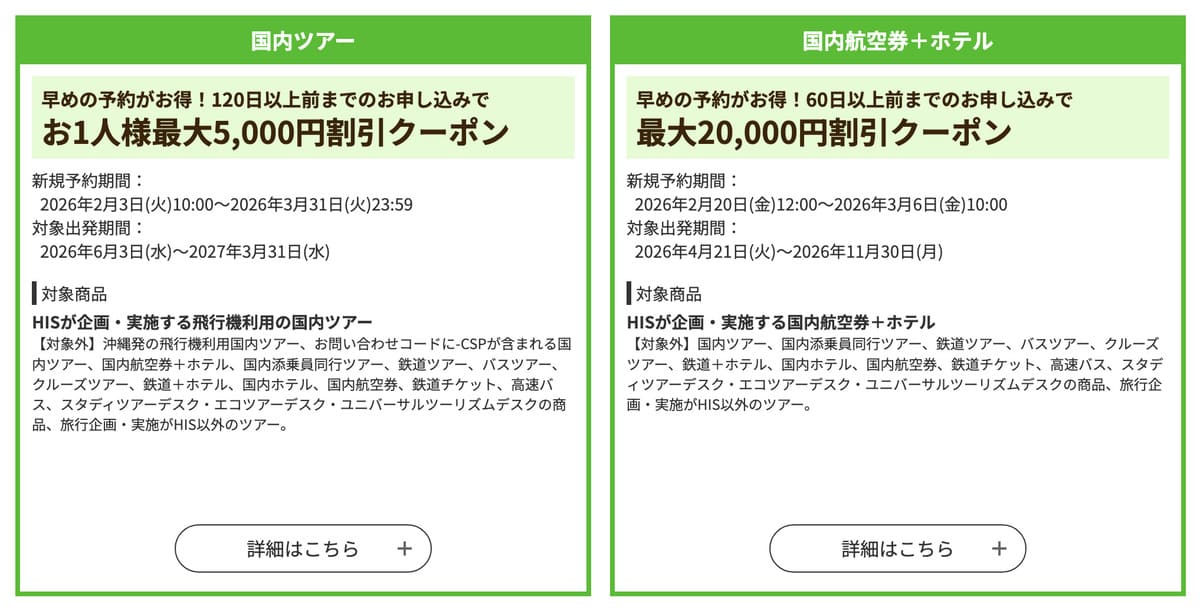 HISの春旅ウルトラセールはクーポン併用でお得