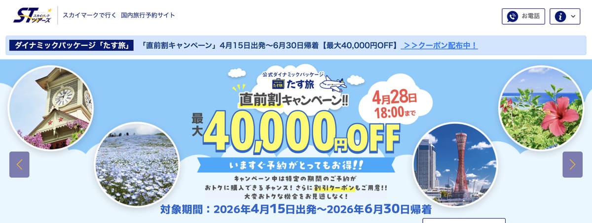 スカイパックツアーズの公式サイトをチェックする