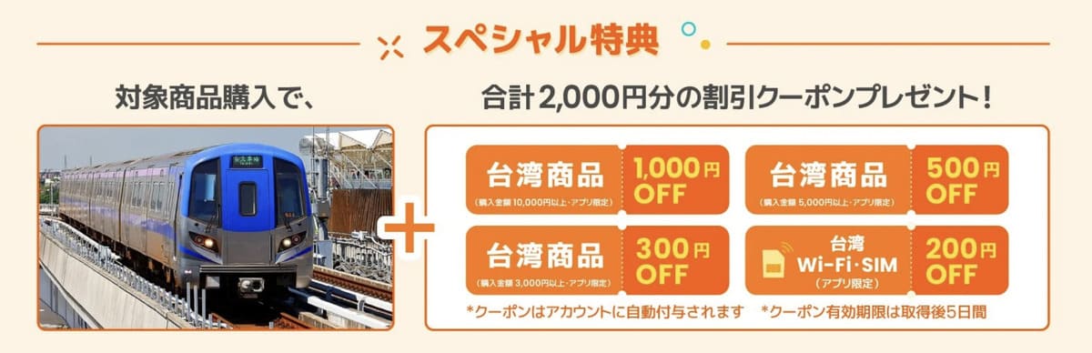 【2,000円割引クーポン】台湾の鉄道乗車チケット購入スペシャル特典